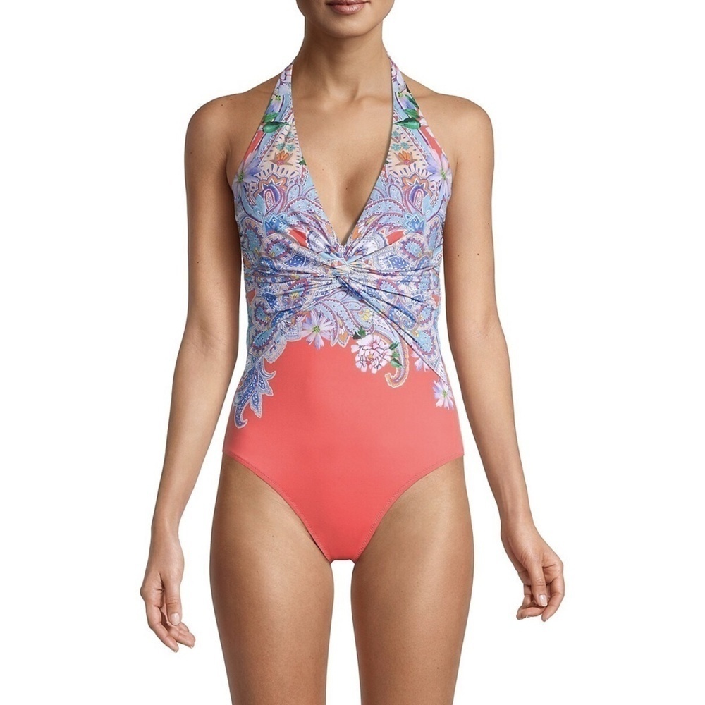 NWT Johnny Was Drew Twist One Piece Halter Swimsuit Floral Paisley Sz. S - Picture 4 of 5